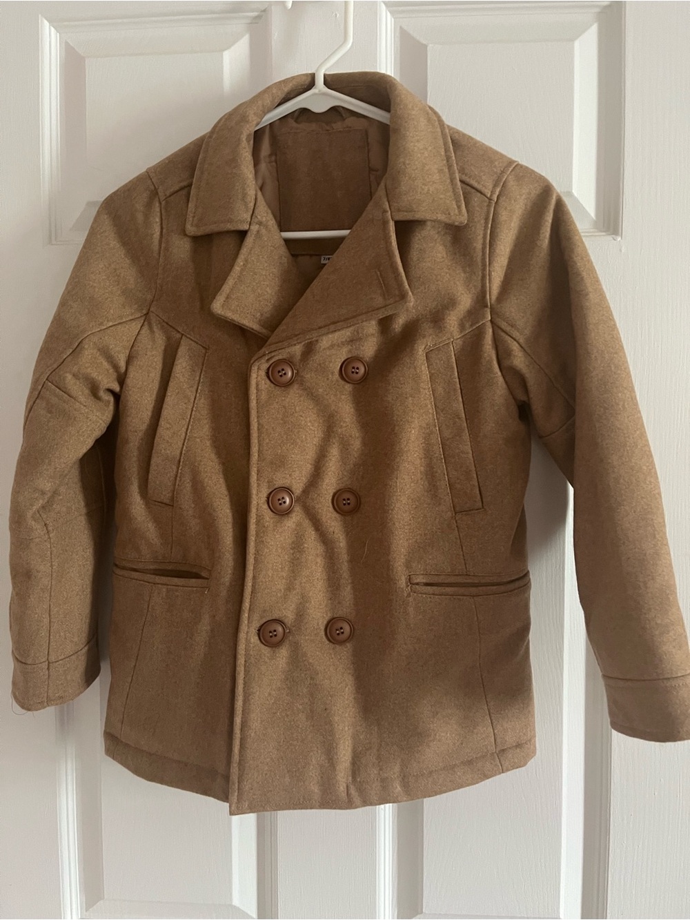 Children's Double-Breasted Pea Coat in Camel